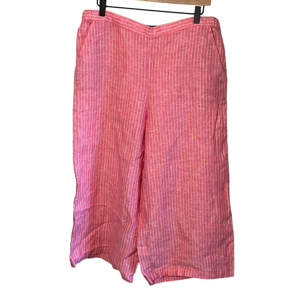 Ellen Tracy Womens L Striped 100% Linen‎ Wide Leg Capri Pants